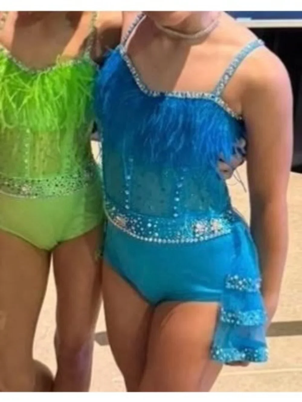 Kelle Costumes Large Child Blue Jazz Tap Musical Theater Feathers Rhinestones